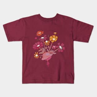 Girl in a Pink Bowler Hat with Flower Blooms Kids T-Shirt